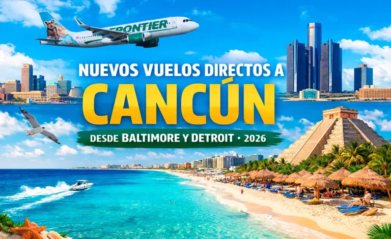 Nuevos vuelos de Frontier a Cancún desde Baltimore y Detroit en 2026